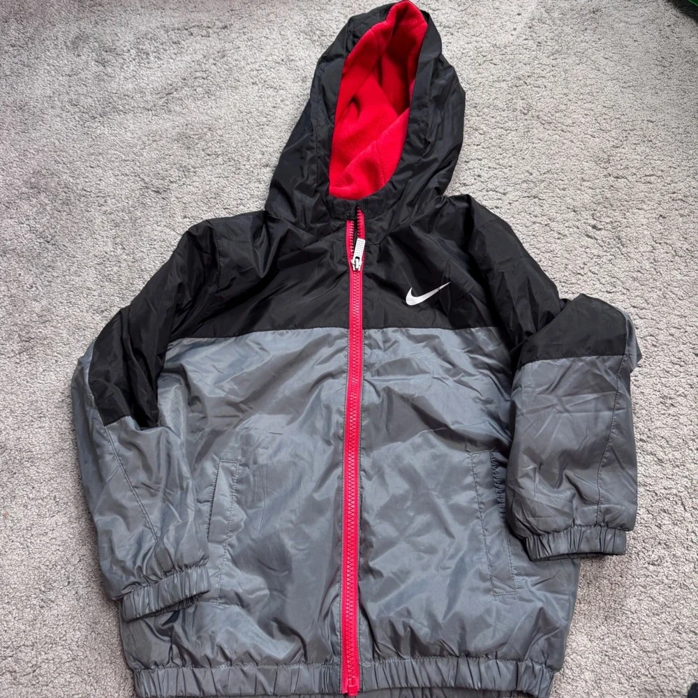 Nike Youth Boys 5/6 Full Zip Hooded Jacket Just Do It Gray Fleece Lined
